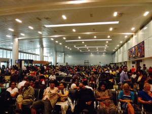 Stranded travellers at the Goa airport